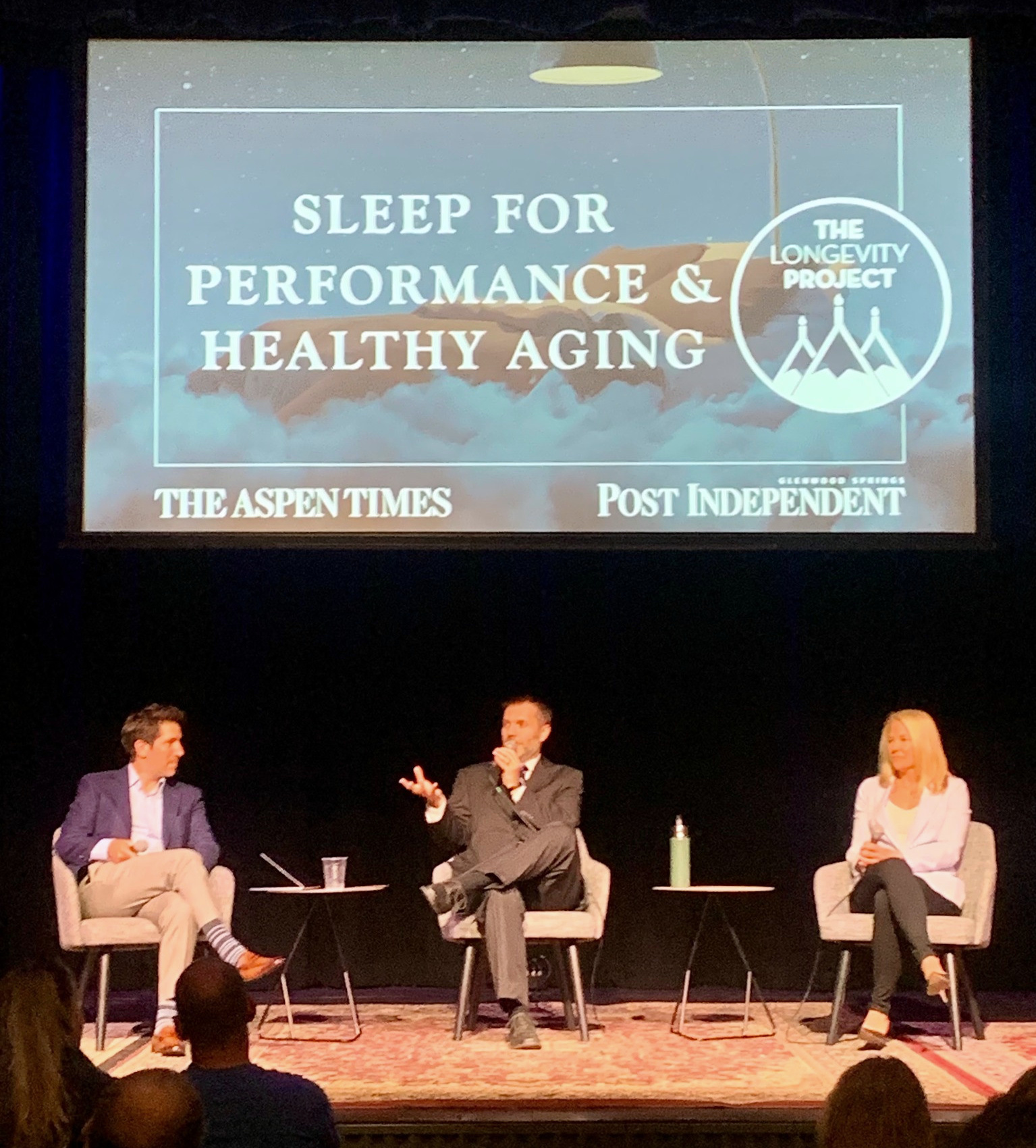 Brice McConnell speaking on a panel about sleep, performance and healthy aging